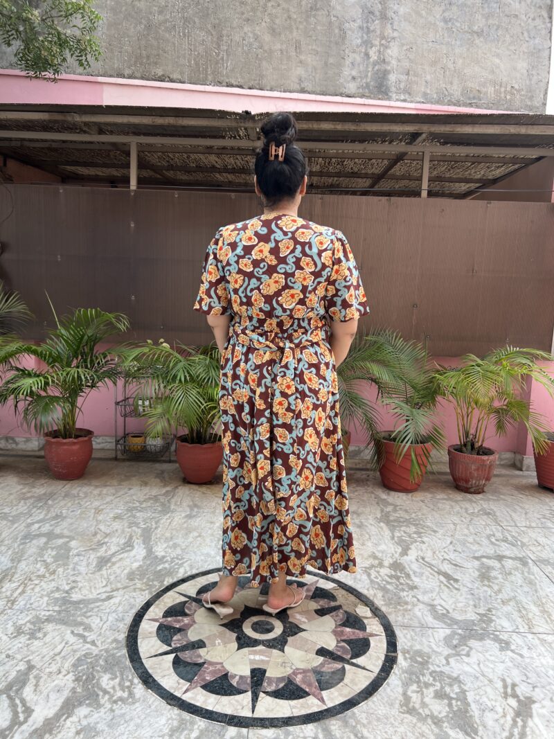Brown Floral Middi Dress - Image 4