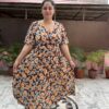 Brown Floral Middi Dress - Image 3