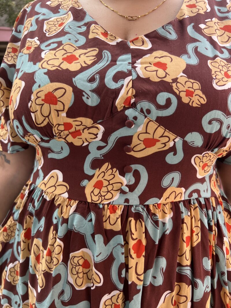 Brown Floral Middi Dress - Image 6