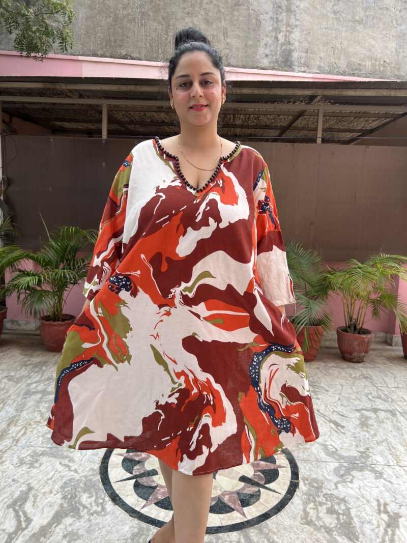 Beaded Neck Linen Dress - Image 4
