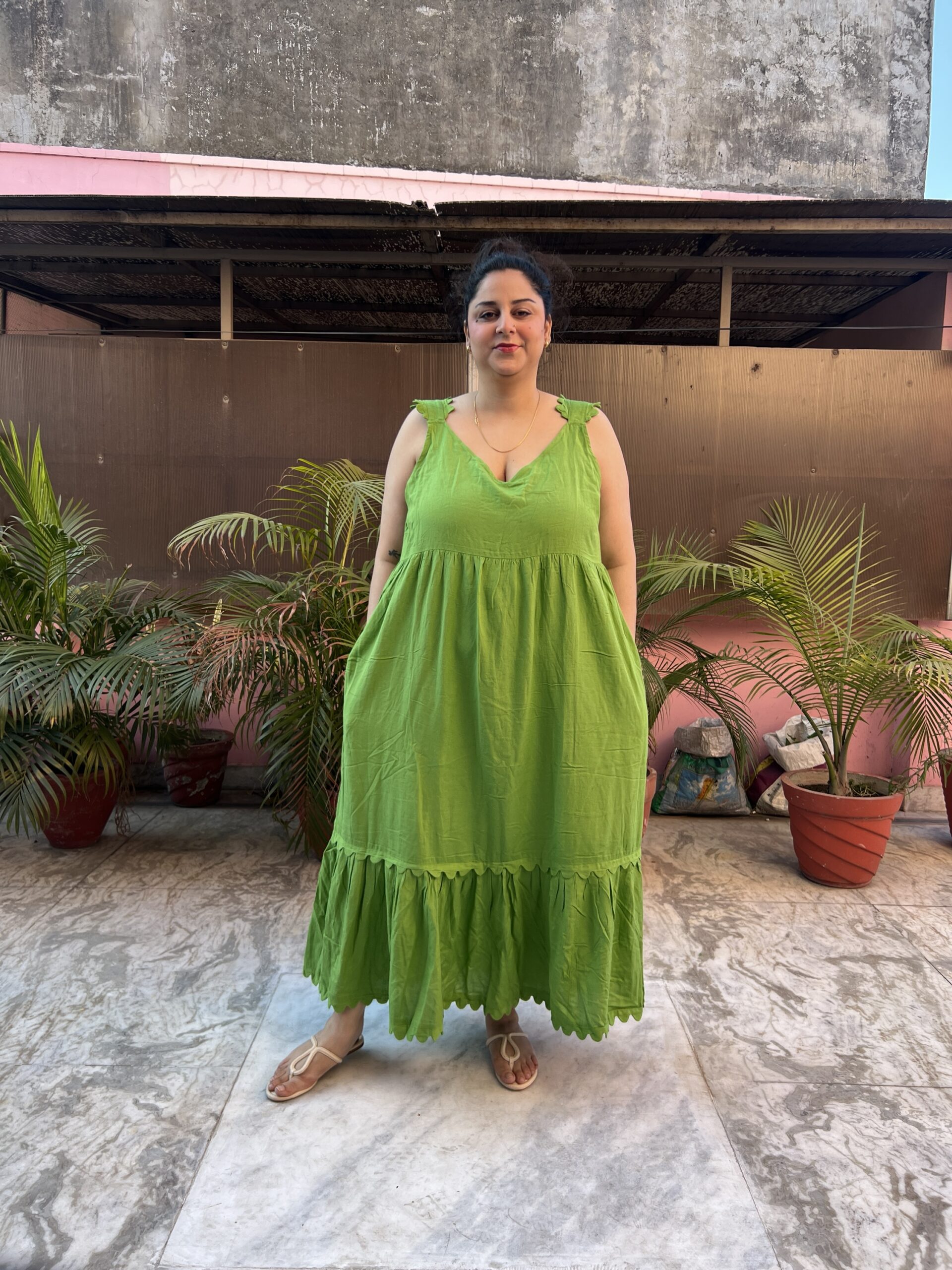 Green linen maxi dress