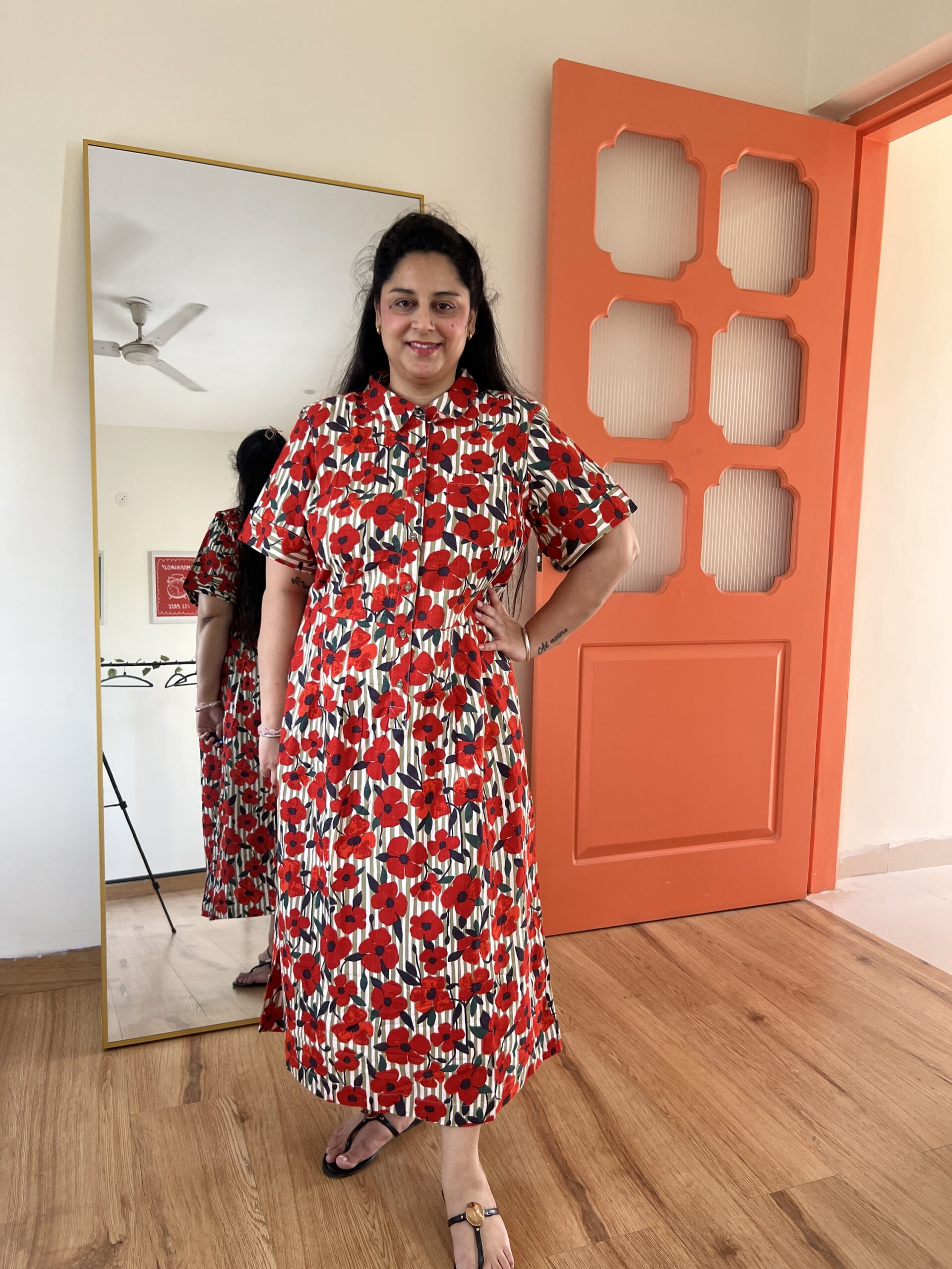 Linen cotton floral dress