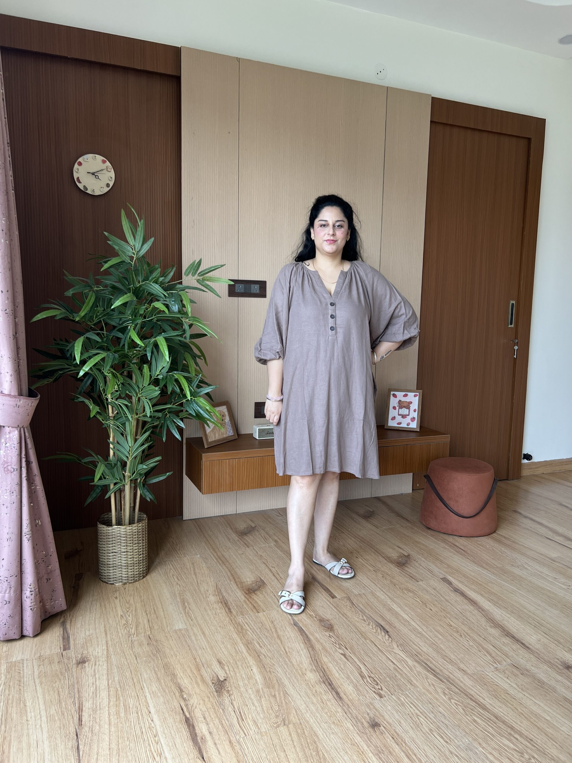 Brown LinenCotton Dress - Image 5
