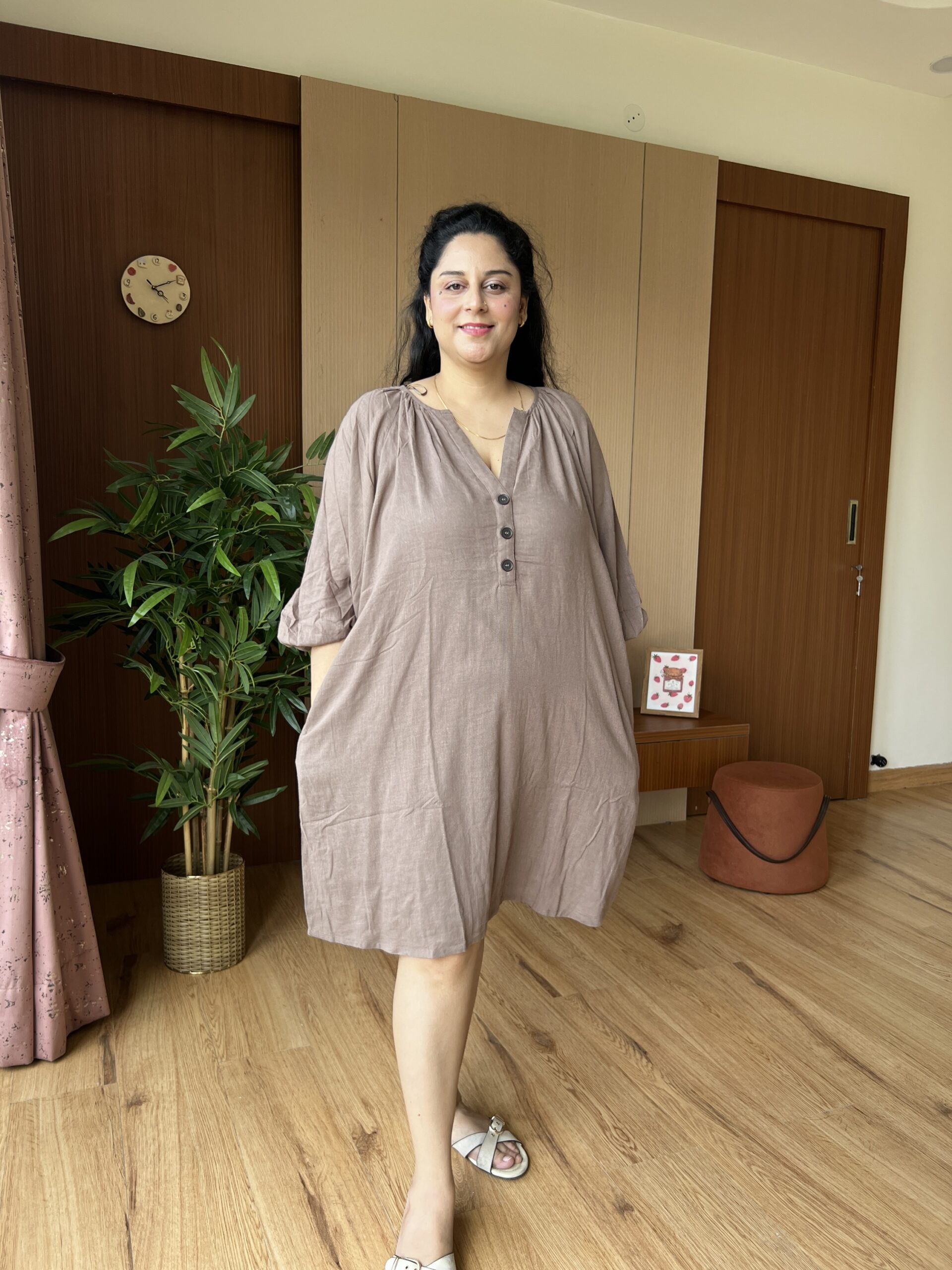 Brown LinenCotton Dress