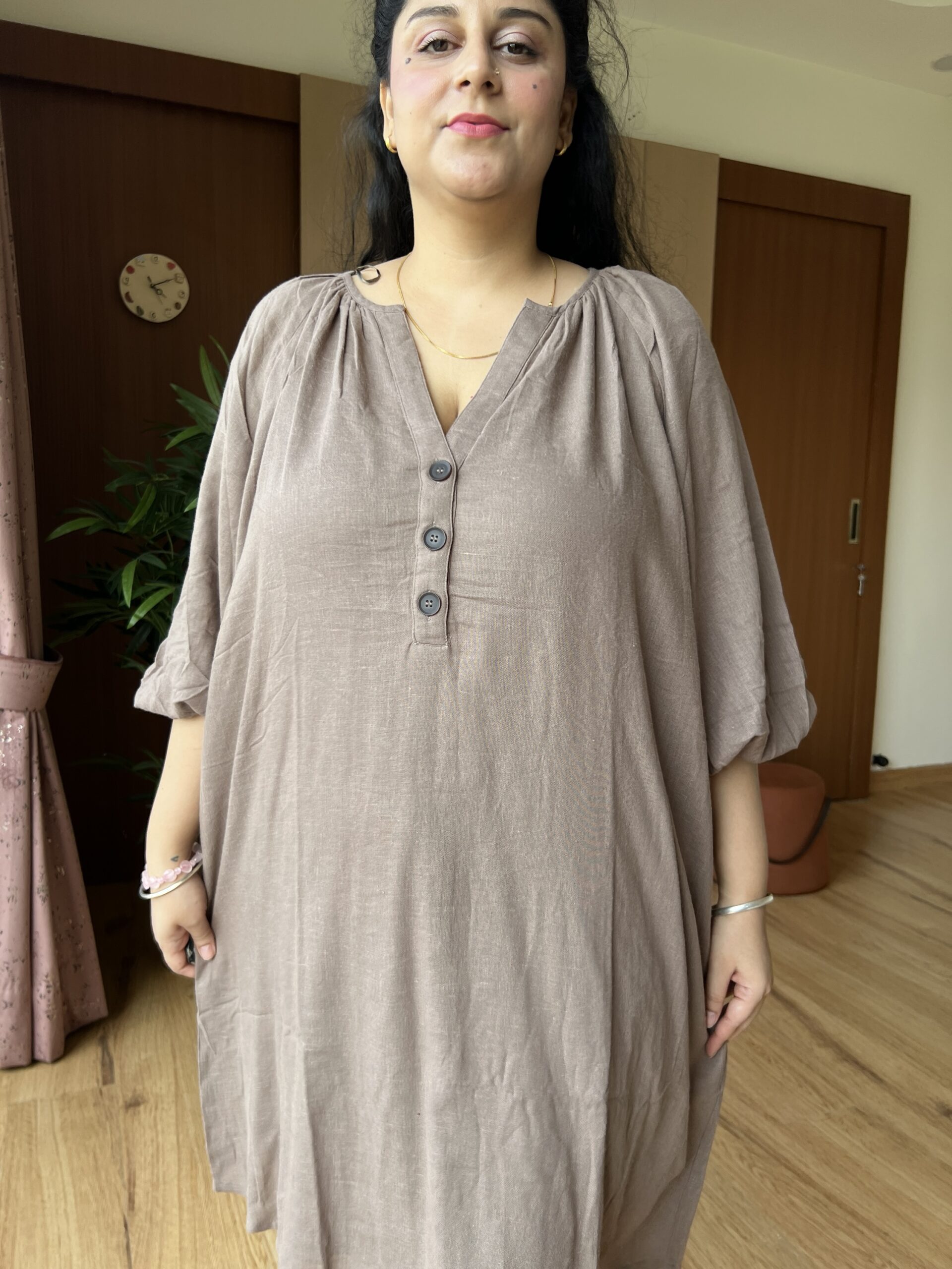 Brown LinenCotton Dress - Image 3