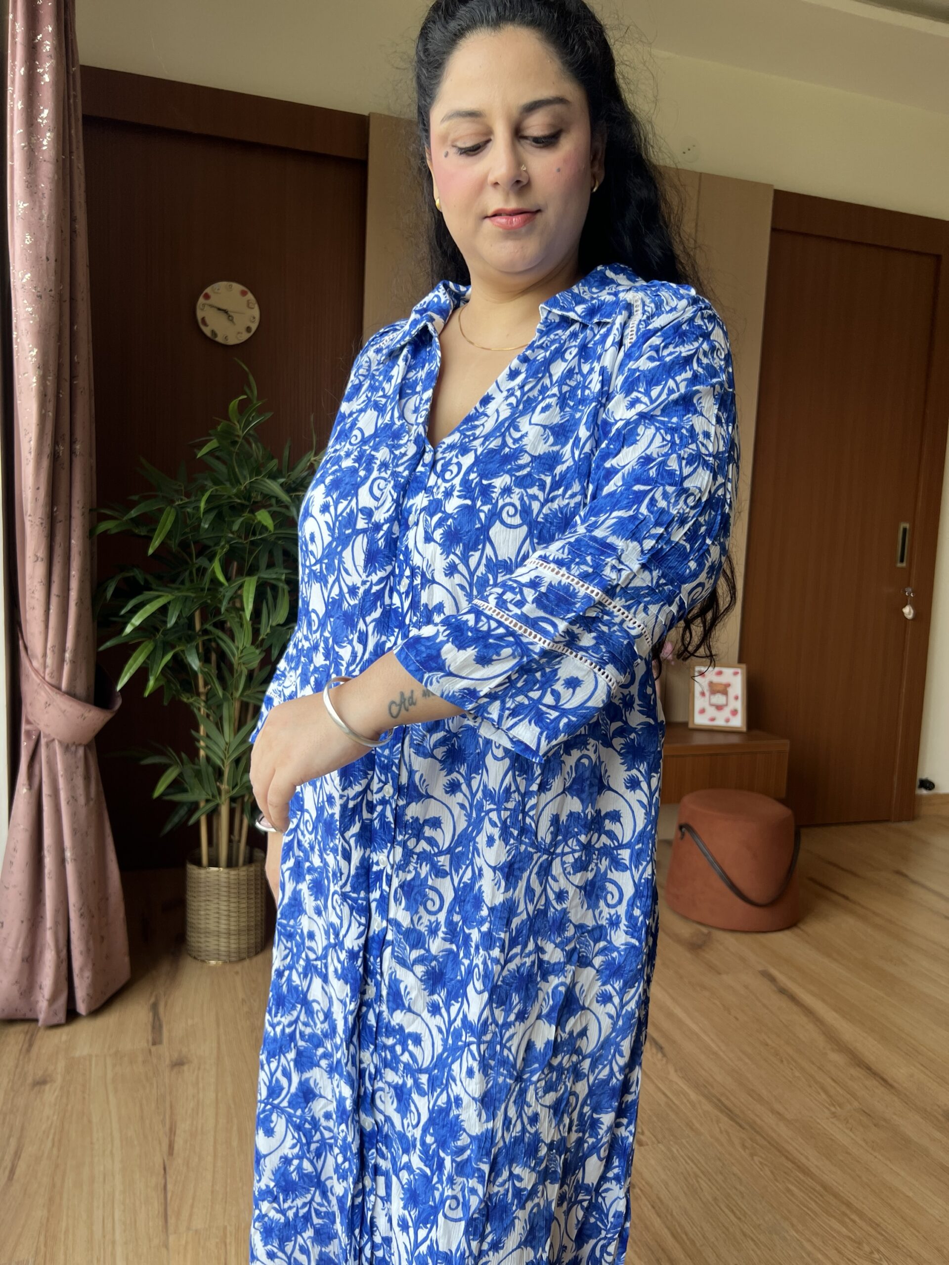 Floral BLue Slit Dress - Image 3