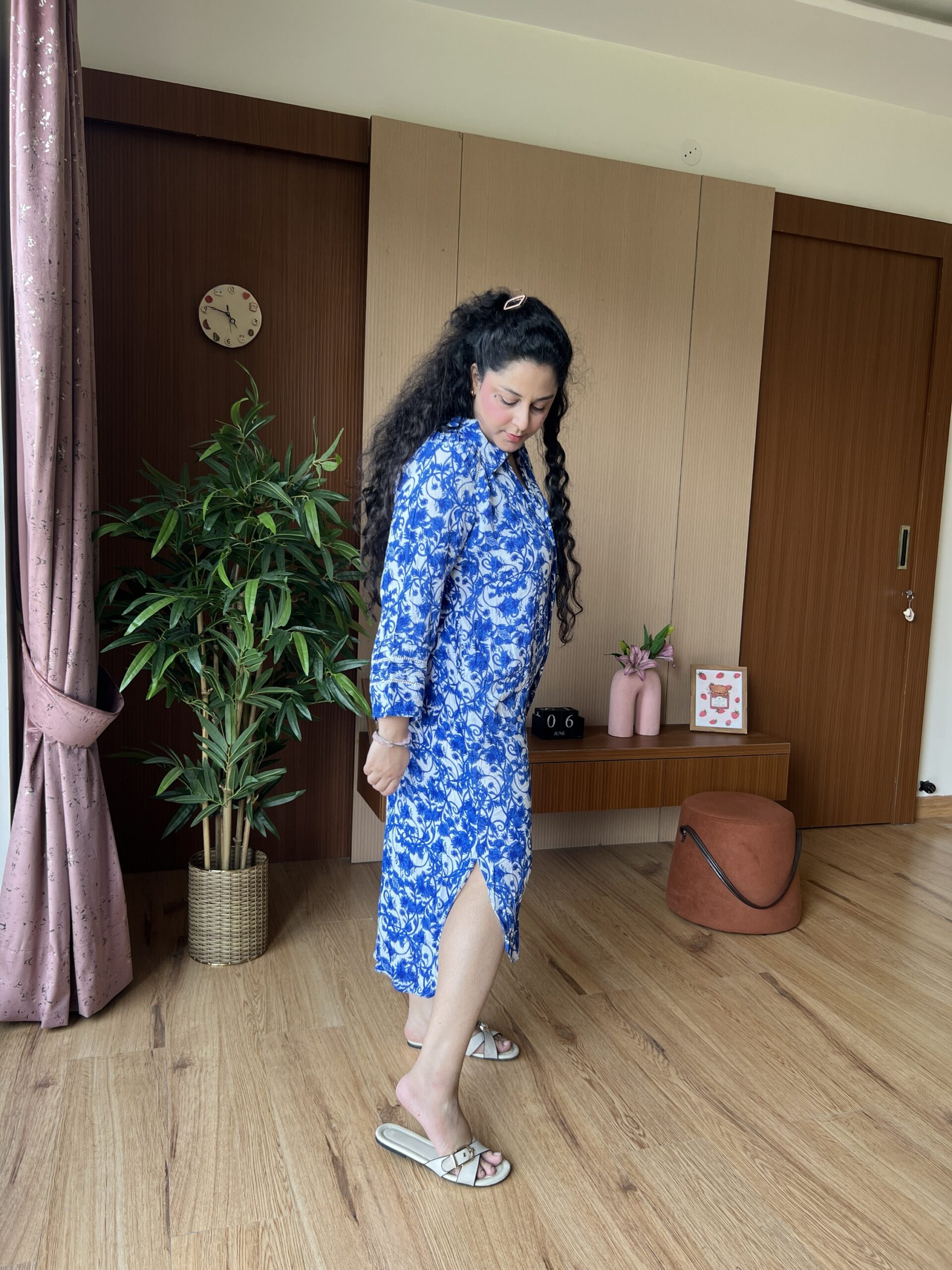 Floral BLue Slit Dress - Image 4