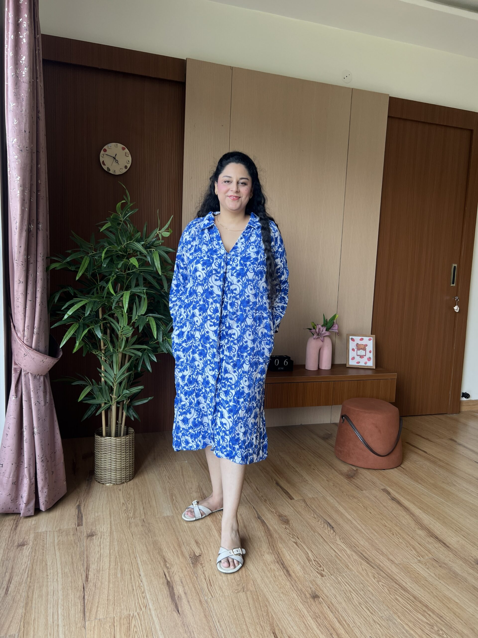 Floral BLue Slit Dress