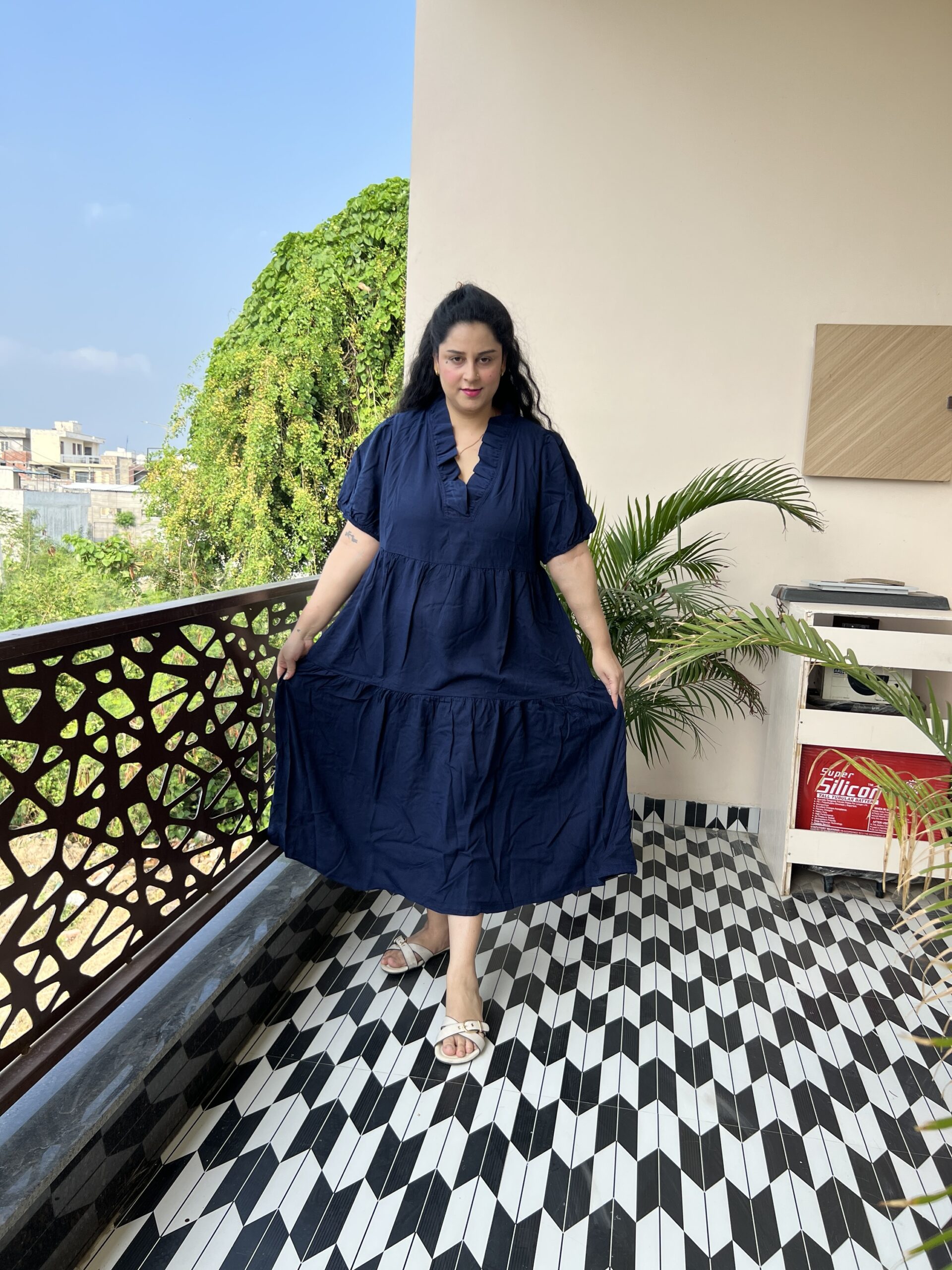 Rayon cotton middi dress - Image 4