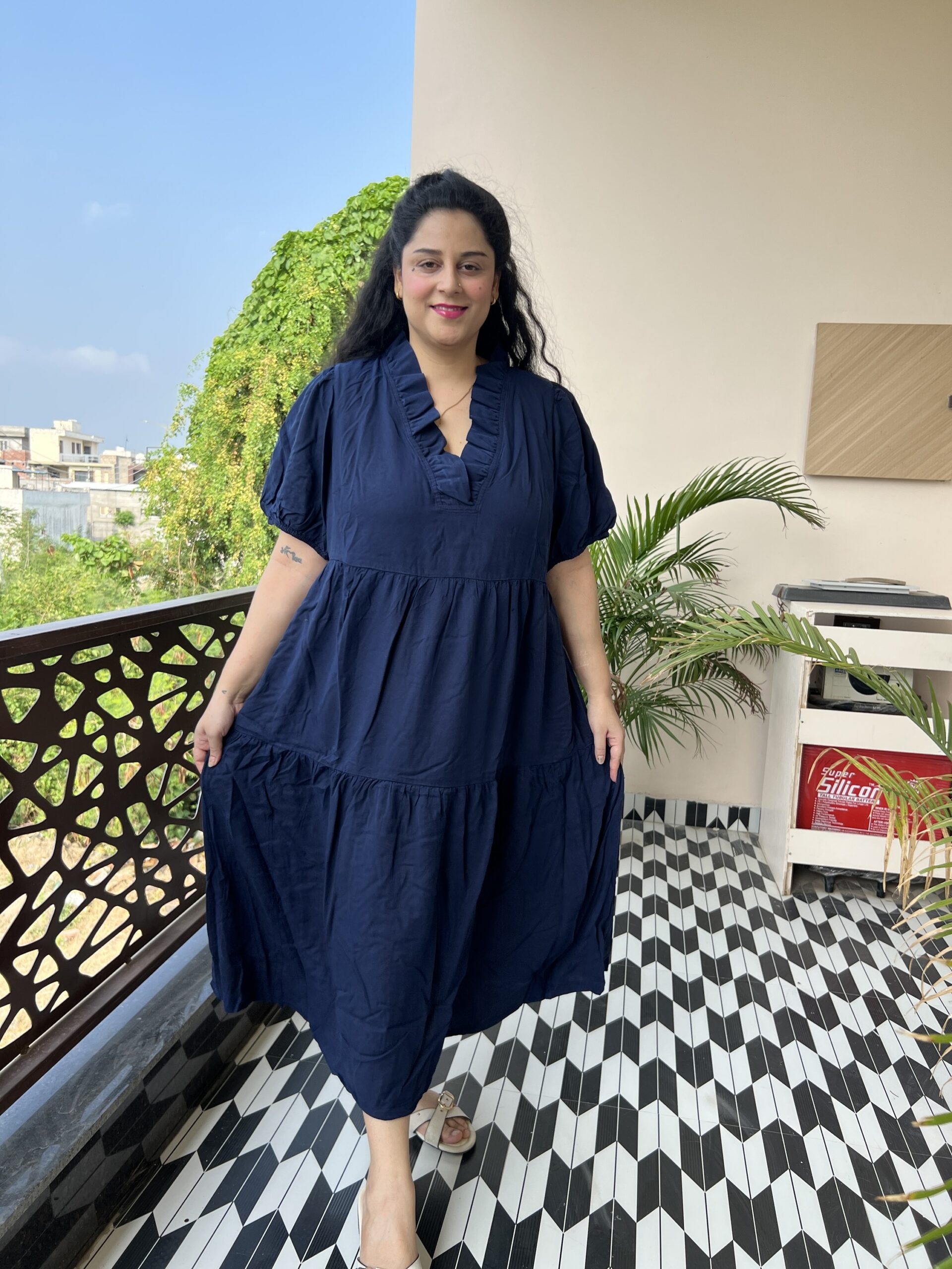 Rayon cotton middi dress - Image 3